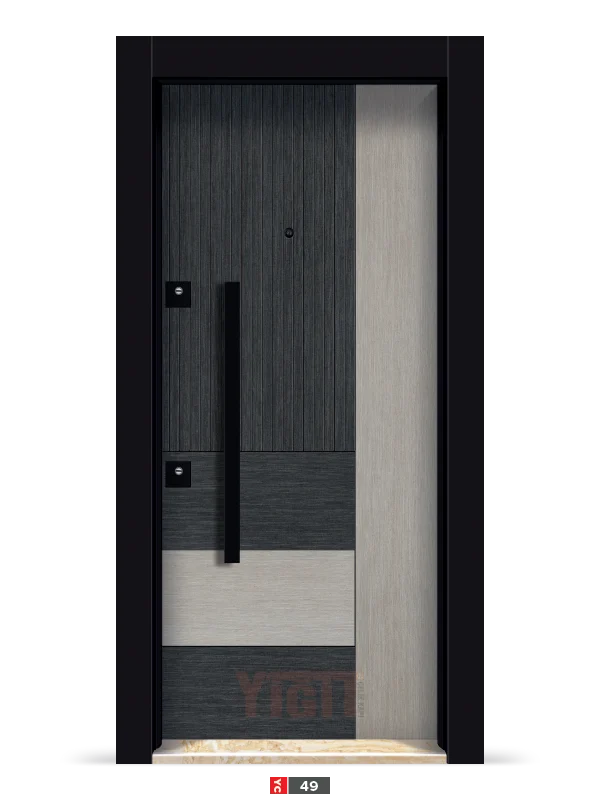 Beyaz çelik kapı, dikey siyah çizgili