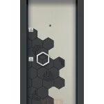 Altıgen petek desenli ve gri detaylı modern çelik kapı YC-51