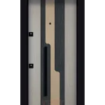 Dikey şeritli gri ve meşe renk kombinasyonlu çelik kapı YC-52