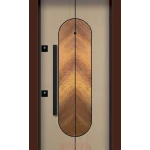 Oval göbekli ve balıksırtı ahşap desenli çelik kapı YC-53