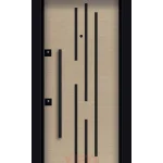 Siyah şeritli ve dikey aksesuarlı açık meşe rengi modern çelik kapı YC-58
