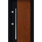 Antrasit geometrik desenli ve ceviz ahşap detaylı lüks çelik kapı YC-59