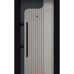 Dikey oluklu gri ve siyah detaylı modern apartman giriş kapısı YC-61