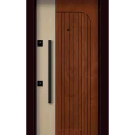 Dikey ahşap çıtalı ve krem renk kombinasyonlu çelik kapı YC-63