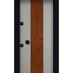 Gri ve ahşap üç parçalı dikey tasarımlı çelik daire kapısı YC-66