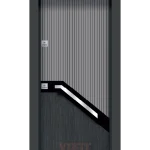 Dikey şeritli gri ve diyagonal siyah kuşaklı lüks çelik kapı YC-68