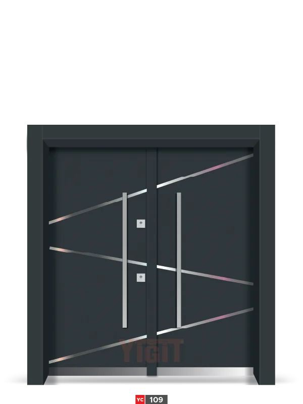 Diagonal Metal Aksanlı Çift Kompozit Kapı Modeli YC 109