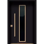 YİĞİT ÇELİK KAPI YC 112 kompozit panel, siyah yüzey ve altın aksanlı insert