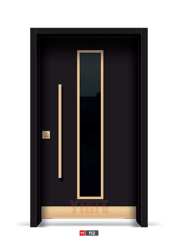 Siyah ve Altın Aksanlı Kompozit Kapı Modeli YC 112