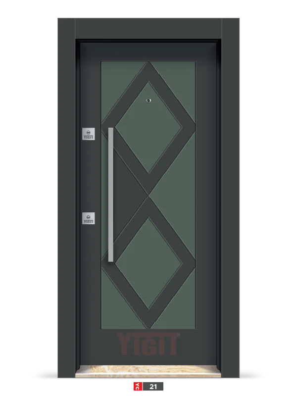 Koyu renkli çelik kapı, elmas desenli tasarım